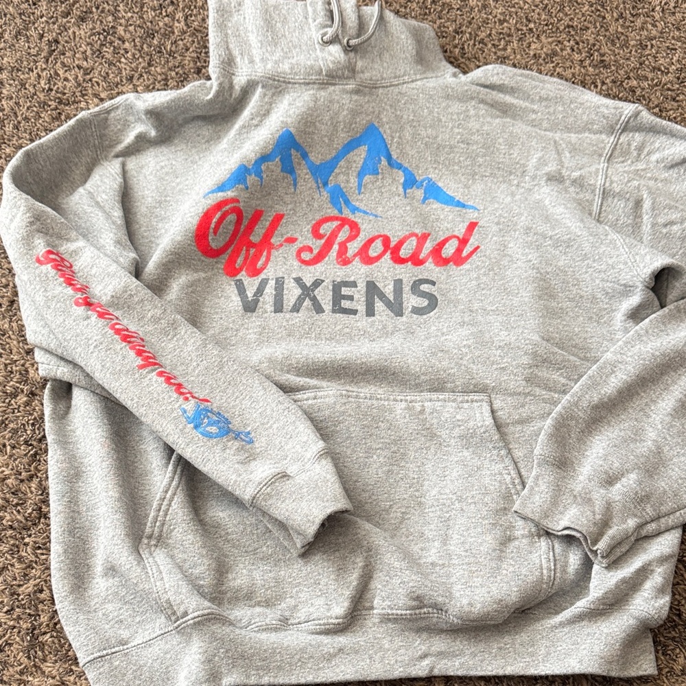 Off-Road Vixens Gray Hoodie with Red & Blue Graphics